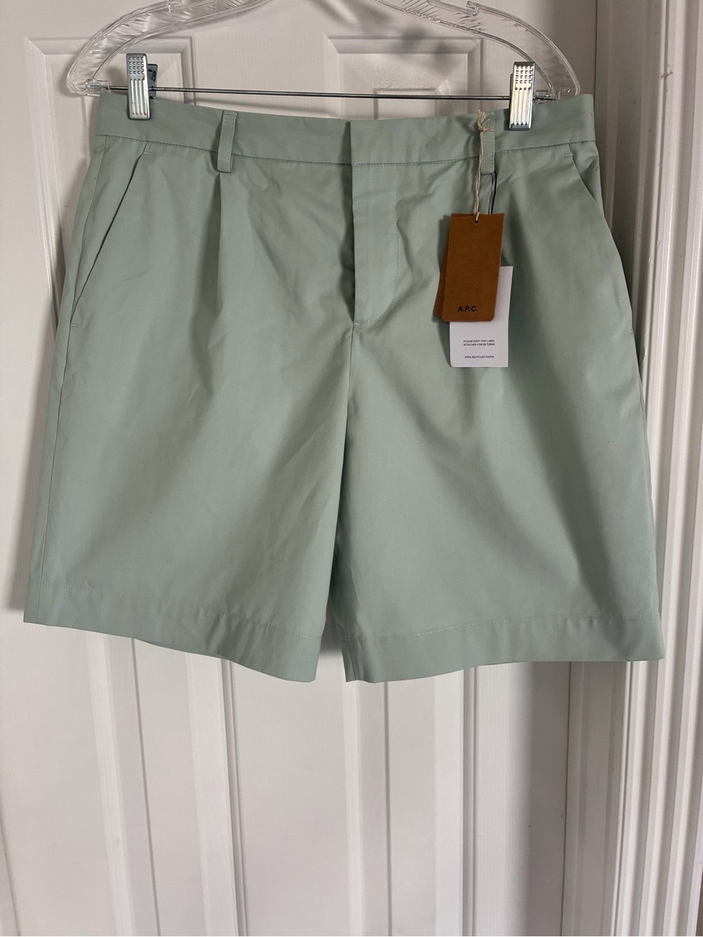 A.P.C. Men's Light Mint Green Flat-Front Shorts